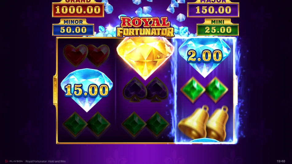 Diamond Pile Feature adding extra Bonus symbols to the base game grid