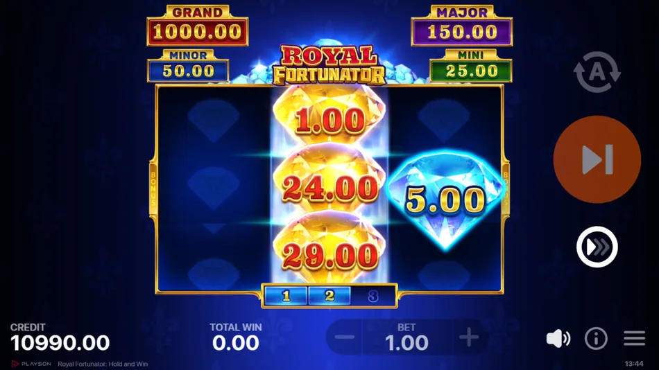 Bonus symbols showing Mini and Minor jackpot values during the Bonus Game